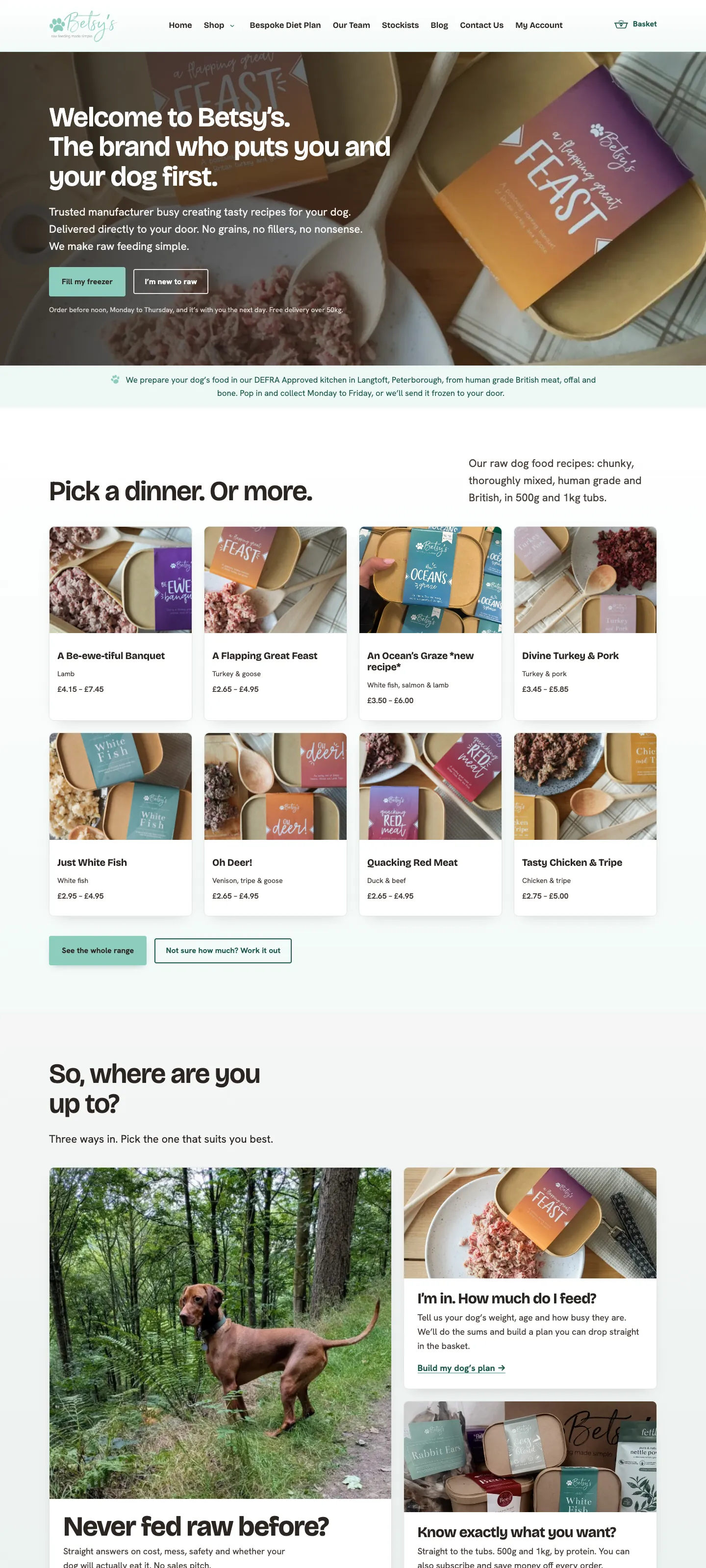 The full Betsy's Raw Food homepage